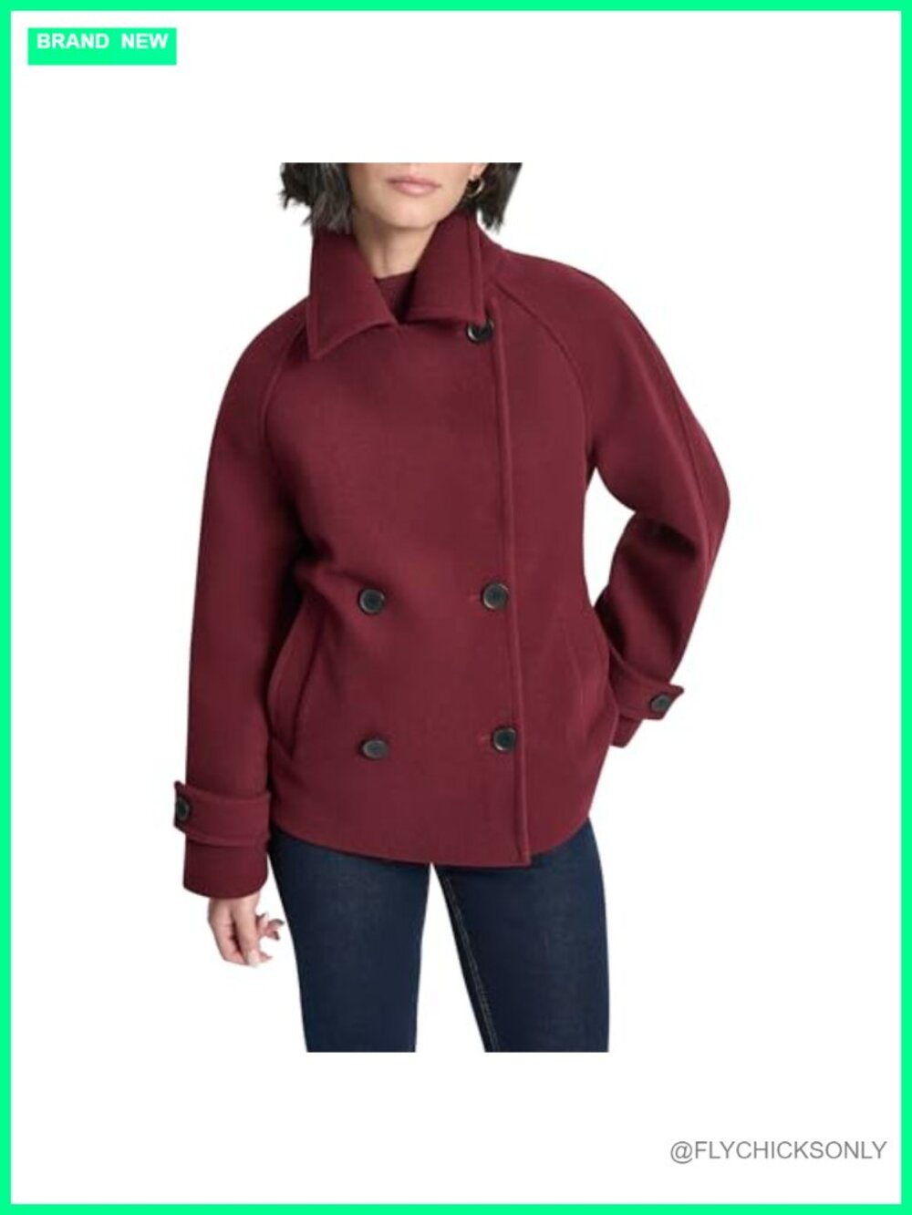 Faux Wool Double-Breasted Short Peacoat Tailored Winter Coat
